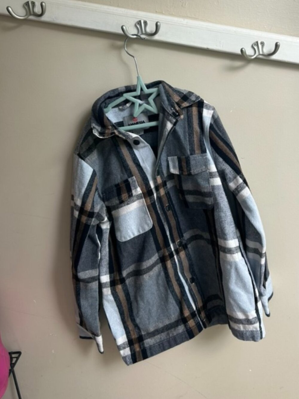 💙🖤🤎 Amnesia Off-Line Heavyweight Flannel Shacket – Plaid – Kids Size Small 🤎